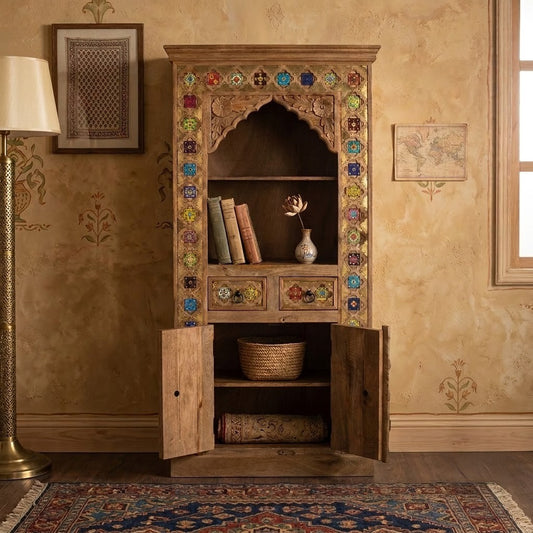 Solid Mango Wood Ethnic Bookcase-18