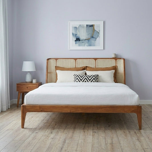 PRITI King Size Bed with Rattan