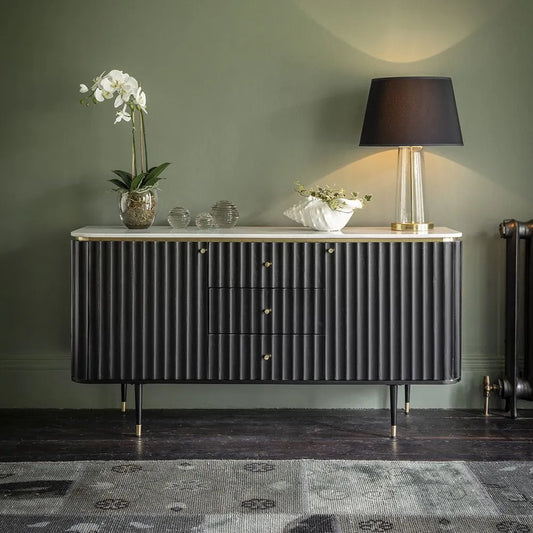 Flute Marble Sideboard Black