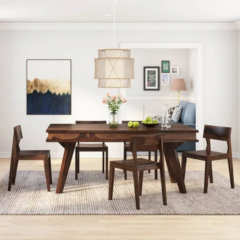 PRITI : Pasig Modern Rustic Solid Wood Dining Table and 6 Chair Set