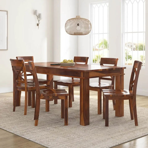 PRITI : Antipolo Rustic Solid Wood Dining Table Chair Set