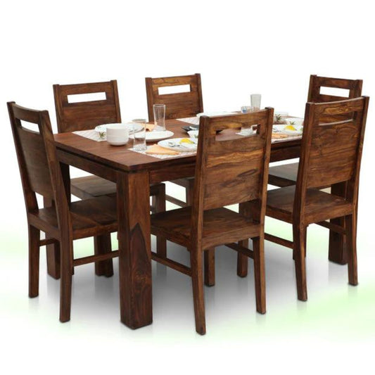 PRITI : Solid Wood Dining Table Set With 6 Chairs In Natural Finish