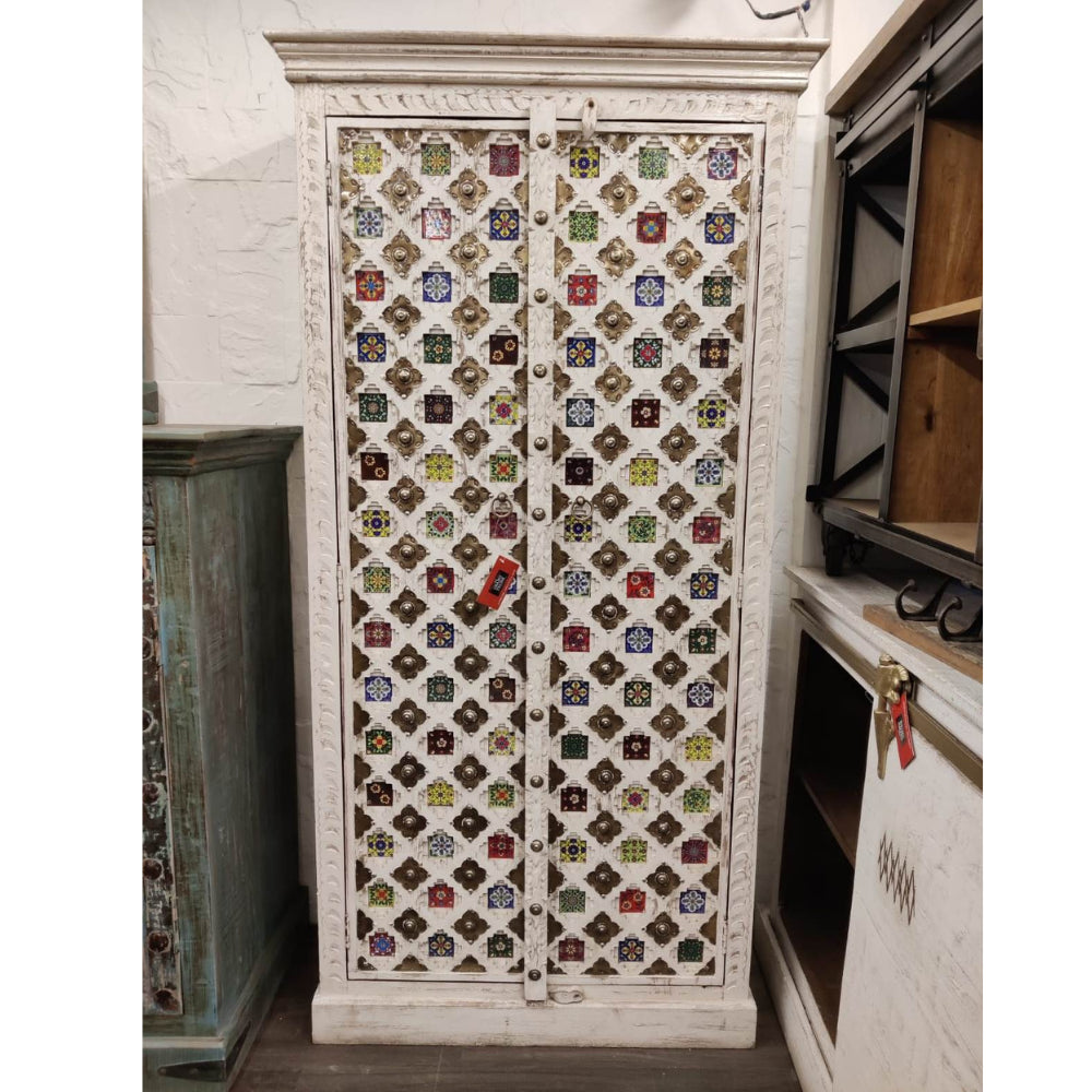 Wooden White Distress Finish Cabinet