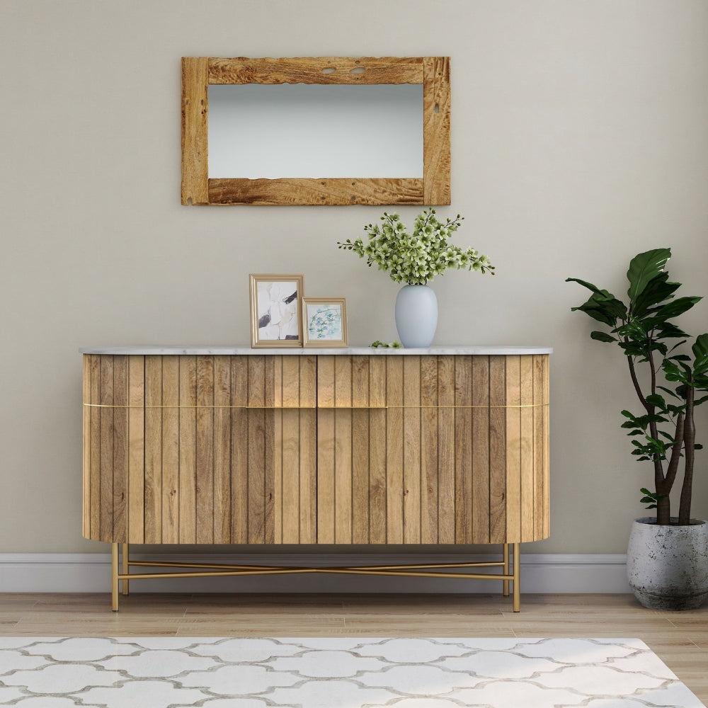 Piano Wooden Sideboard with White Marble Finish Top