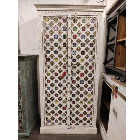 Wooden White Distress Finish Cabinet