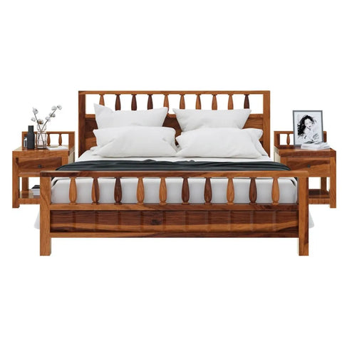 Priti : Rustic Solid Wood King Size Platform Bed