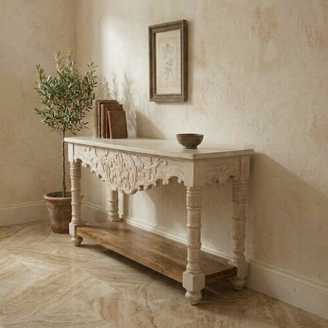 Solid mango wood decorative console table for bohemian living rooms