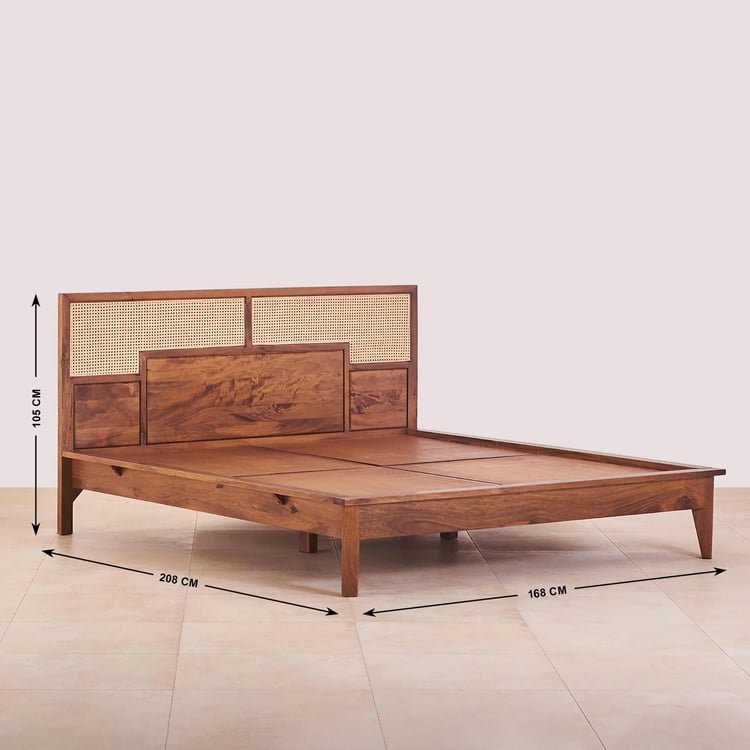 PRITI Cane Connection Wooden Queen Bed - Brown