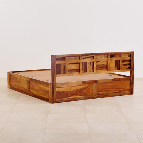PRITI Rubix Wooden Queen Bed with Box Storage - Brown