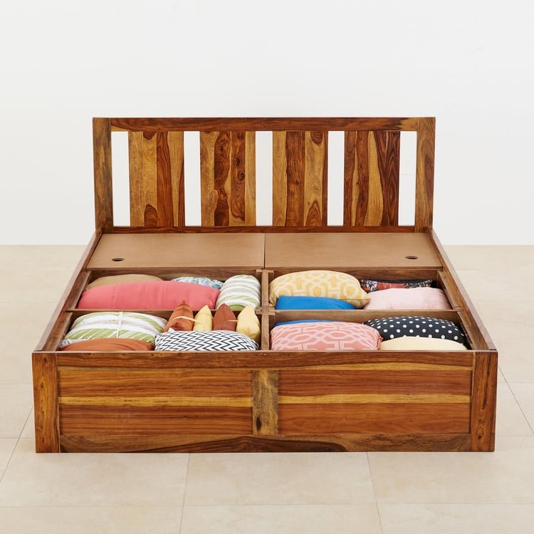 PRITI Wooden Queen Bed with Box Storage - Brown
