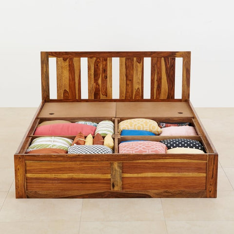 PRITI Wooden Queen Bed with Box Storage - Brown