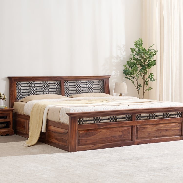 PRITI Wooden Queen Bed with Box Storage - Brown