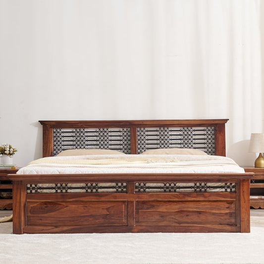 PRITI Wooden Queen Bed with Box Storage - Brown