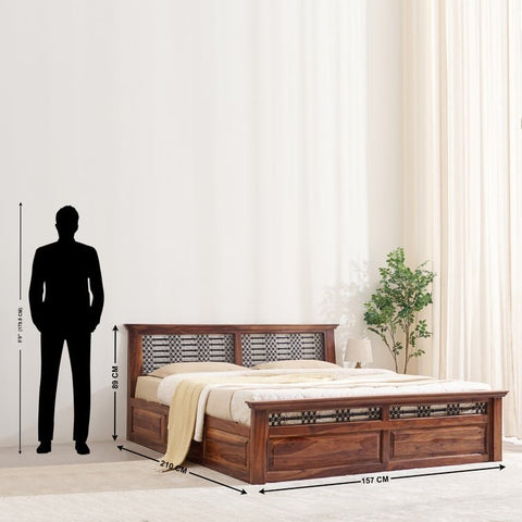 PRITI Wooden Queen Bed with Box Storage - Brown