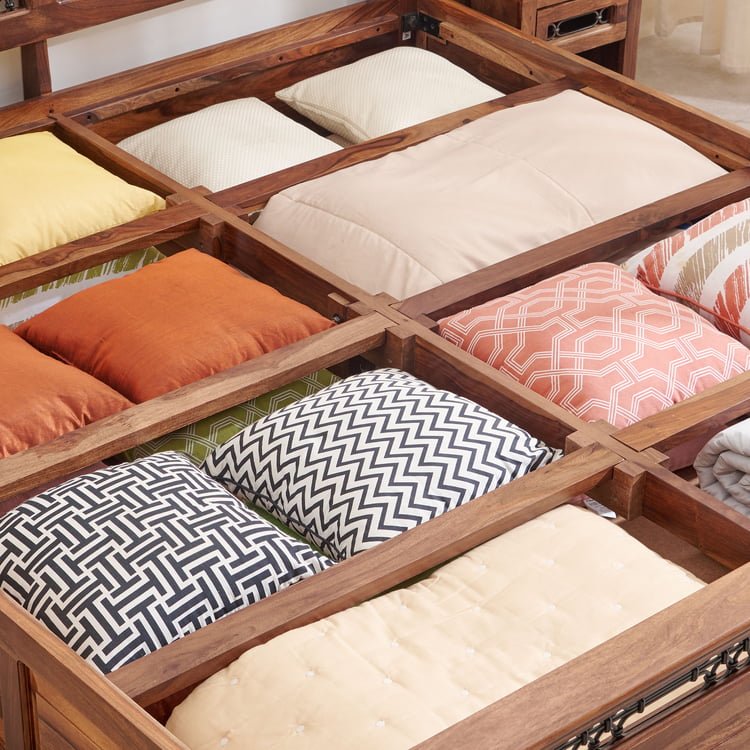 PRITI Wooden Queen Bed with Box Storage - Brown