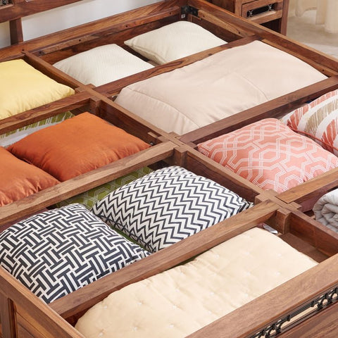 PRITI Wooden Queen Bed with Box Storage - Brown