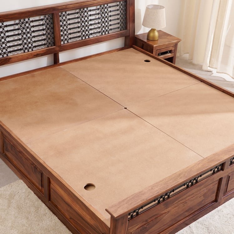 PRITI Wooden Queen Bed with Box Storage - Brown