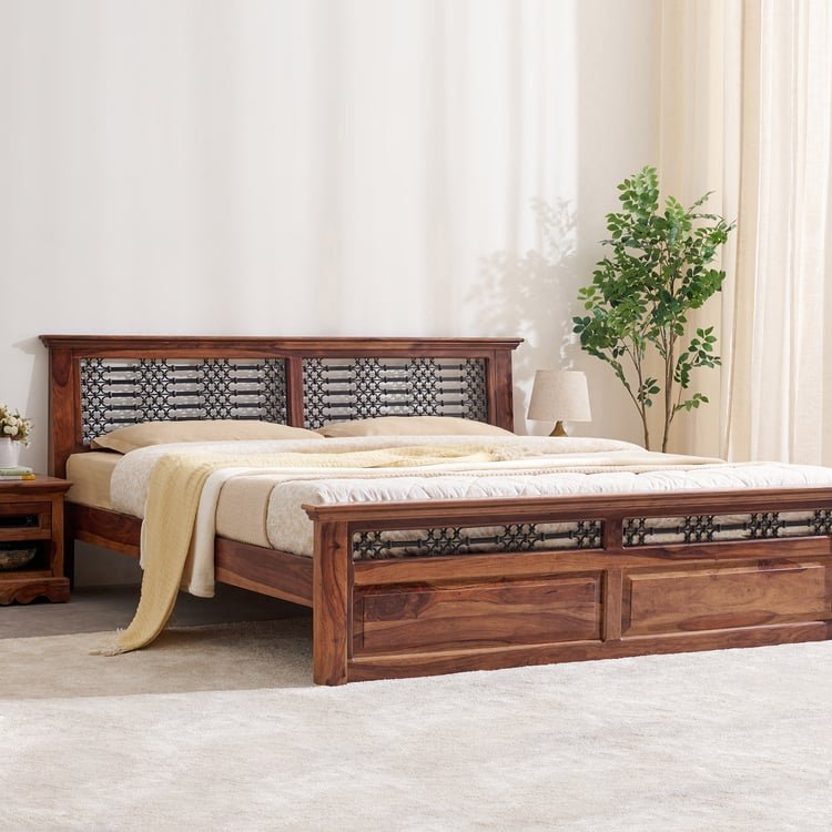 PRITI Wooden Queen Bed - Brown