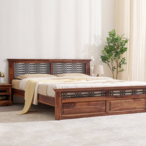 PRITI Wooden Queen Bed - Brown