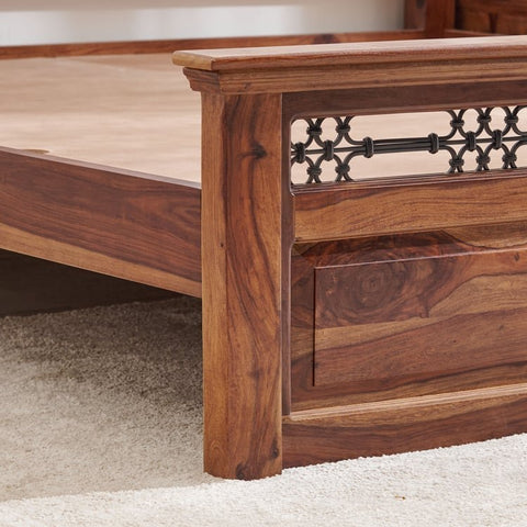 PRITI Wooden Queen Bed - Brown