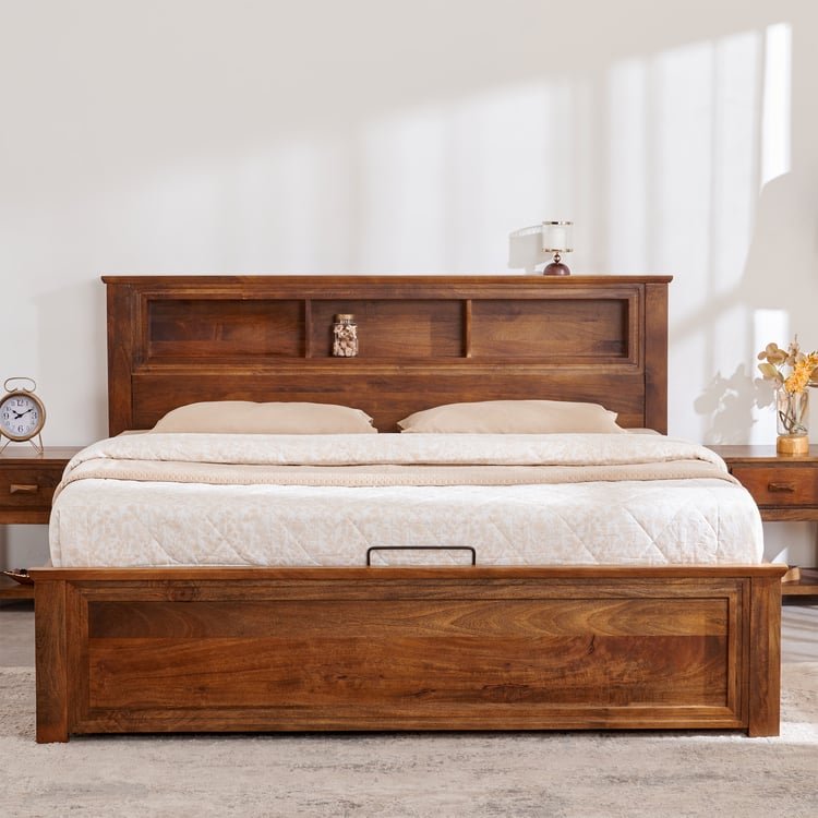 PRITI Queen Bed with Hydraulic Storage - Brown