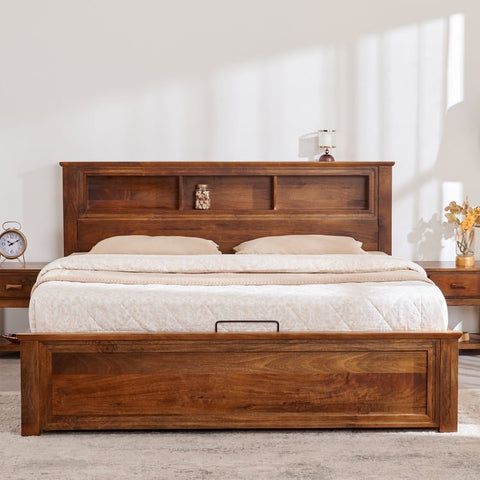 PRITI Queen Bed with Hydraulic Storage - Brown