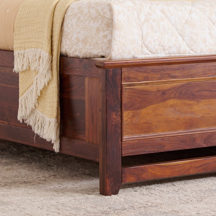 PRITI Wood Queen Bed with Hydraulic Storage - Brown