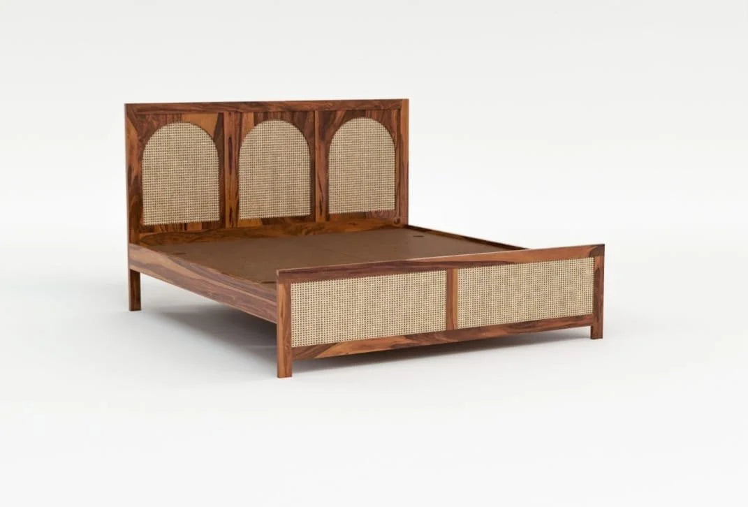 PRITI Wood and Cane Bed: Elegant, Durable & Comfort-Enhancing Design