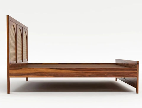 PRITI Wood and Cane Bed: Elegant, Durable & Comfort-Enhancing Design