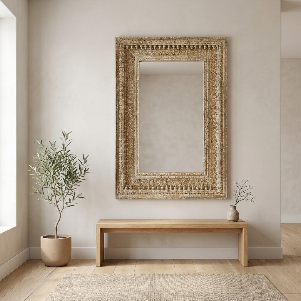 100 × 130 cm vertical wall mirror with wooden frame
