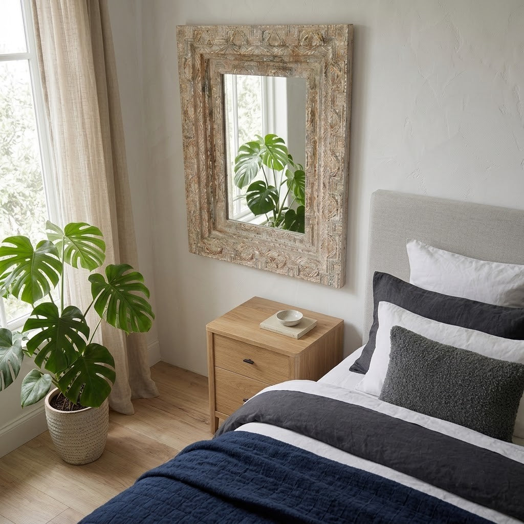 102 cm vintage wooden mirror for rustic living room décor
