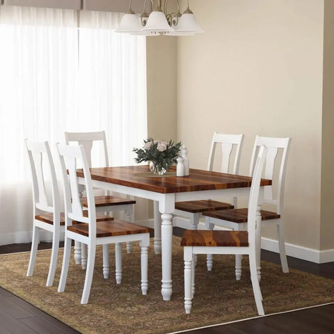 PRITI : Manila Two Tone Solid Wood Farmhouse Dining Table & Arm Chair Set