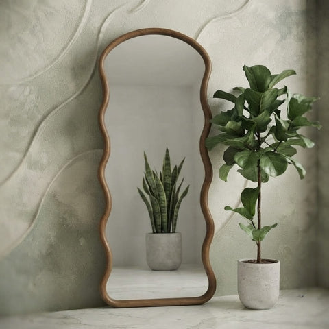 175x80 cm curved wooden mirror for bedroom interiors