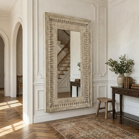 180 × 90 cm carved mango wood mirror for vintage home interiors