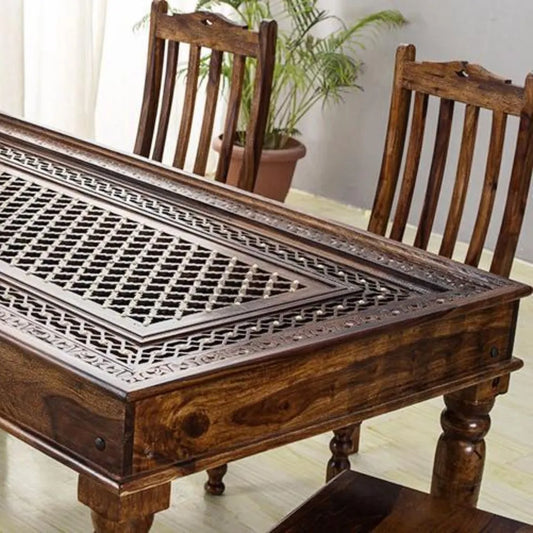PRITI : Verona Antique Brass Solid Wood Brass Dining Table set