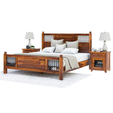 Priti : San Francisco Iron Grill Fitted Rustic Solid Wood Platform Bed Frame