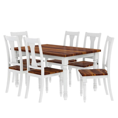 PRITI : Manila Two Tone Solid Wood Farmhouse Dining Table & Arm Chair Set