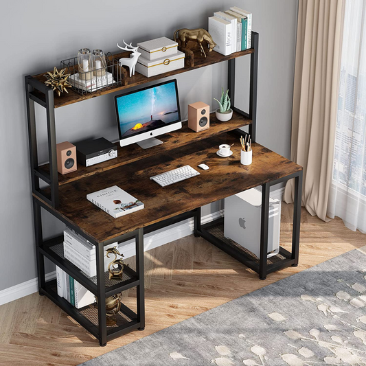 Computer Table Studying Writing Desk With Bookshelf For Home Office