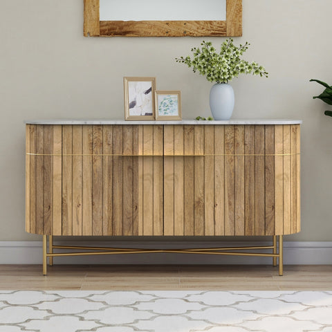 Piano Wooden Sideboard with White Marble Finish Top