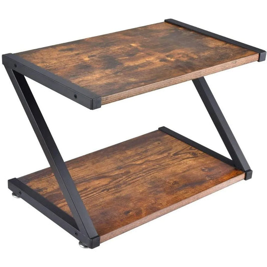 BLACK DESKTOP 2-TIER PRINTER STAND WITH MULTIPURPOSE WOOD STORAGE SHELVES