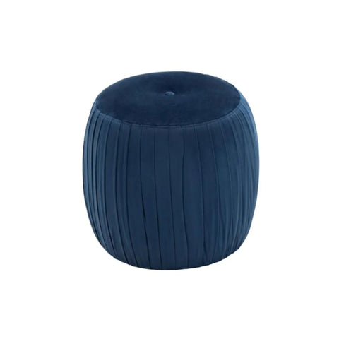 Sommer Glam Navy Velvet Round Ottoman In Solid Seat