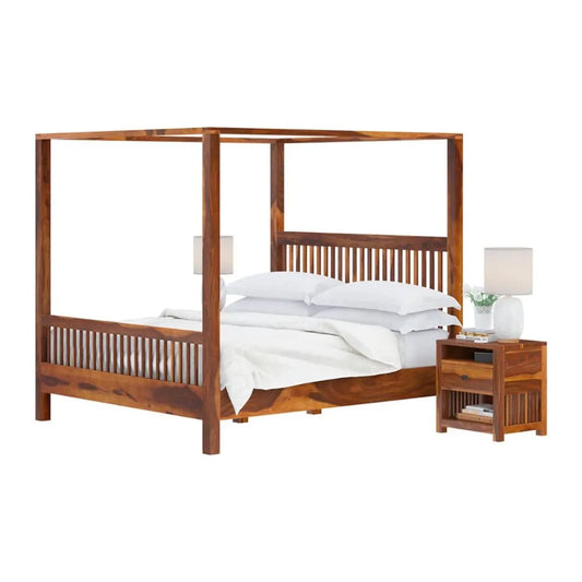 Priti : Madison Rustic Solid Wood Platform Canopy Bed