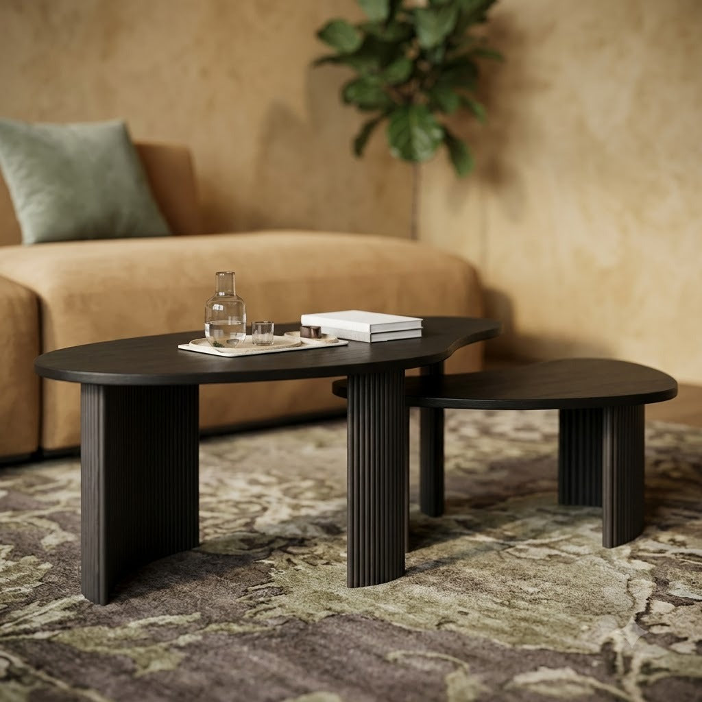 2-Piece Nesting Coffee Table Set – Premium Engineered Wood, Black Finish