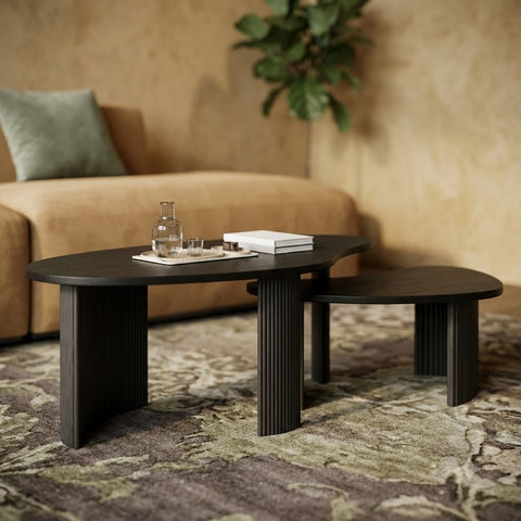 2-Piece Nesting Coffee Table Set – Premium Engineered Wood, Black Finish