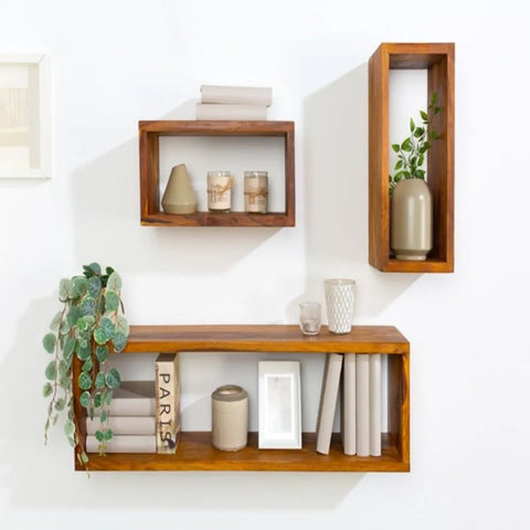 Solid Hanging Wall shelf set of 3 Sheesham Stone Finish