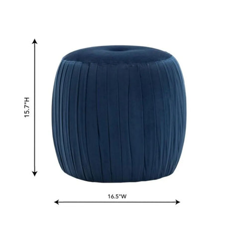 Sommer Glam Navy Velvet Round Ottoman In Solid Seat