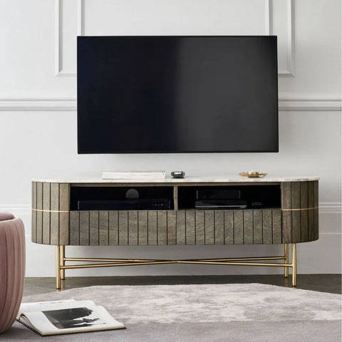 Piano Solid Wood Marble TV Cabinet