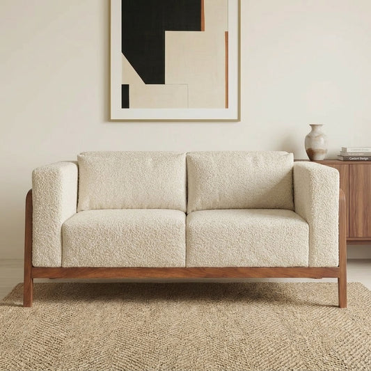 3 Seater Wooden Frame Sofa with Cream Boucle Upholstery | Premium Lounge Sofa
