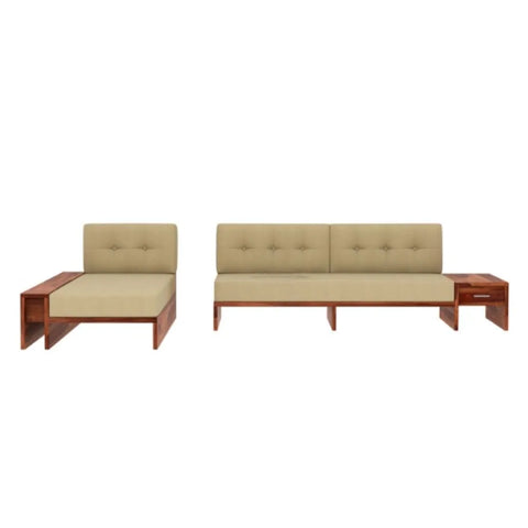 Priti : Valencia L-Shaped Wooden Sofa with Side Storage Drawer