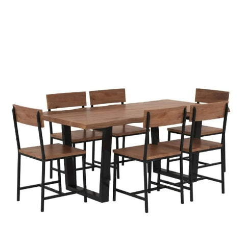 PRITI : Live Edge 6 Seater Dining Set In Natural Finish